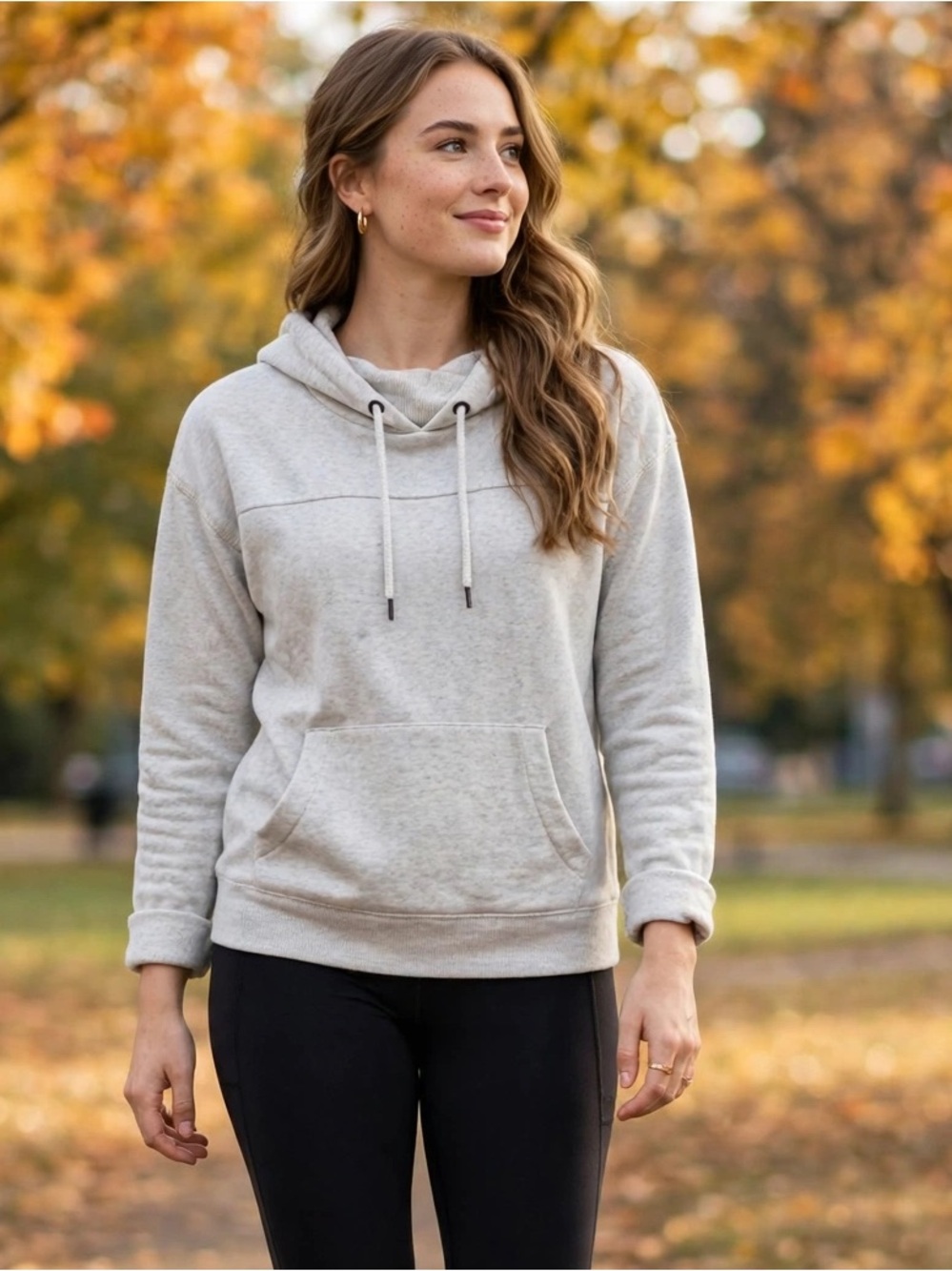 Roxy Hoodie Womens XS Grey Marled Pullover Cowl Neck Kangaroo Pocket Comfy
